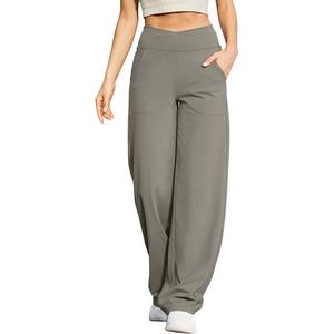 G4Free EverGoing Wide Leg Yoga Pants for Women Crossover Waist with Pockets | Moisture Wicking, Soft Comfortable Feel, 4-Way Stretch, High V Waist, Side Pockets, for Yoga, Work & Casual Wear(Mocha Brown)