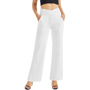 G4Free EverGoing Wide Leg Yoga Pants for Women Crossover Waist with Pockets | Moisture Wicking, Soft Comfortable Feel, 4-Way Stretch, High V Waist, Side Pockets, for Yoga, Work & Casual Wear(White)