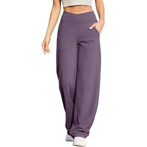 G4Free EverGoing Wide Leg Yoga Pants for Women Crossover Waist with Pockets | Moisture Wicking, Soft Comfortable Feel, 4-Way Stretch, High V Waist, Side Pockets, for Yoga, Work & Casual Wear(Potent Purple)