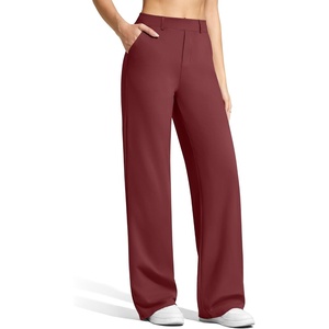 G4Free EverGoing Women’s Wide Leg Dress Pants with Pockets Belt Loops | Moisture Wicking, Soft Comfortable Feel, 4-Way Stretch, Faux Fly, Decorative Back Pockets, Work & Casual Wear(Wine)