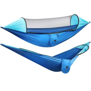G4Free Large Camping Hammock for Outside with Mosquito Net 2 People Hammock | Up to 440lb Portable Hammock Durable Nylon with Bug Net, Tree Straps, Tent Tarp for Outdoor Hiking Camping Backpacking Travel(Blue/Light Blue)