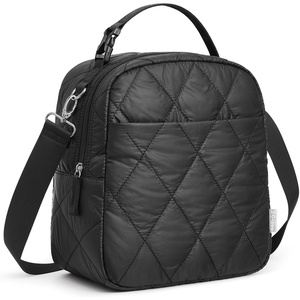 G4Free Large Insulated Lunch Bag, Leakproof Quilted Lunch Box Women Men, Reusable Puffer Lunch Bag For Work Picnic Travel, Black(Black)