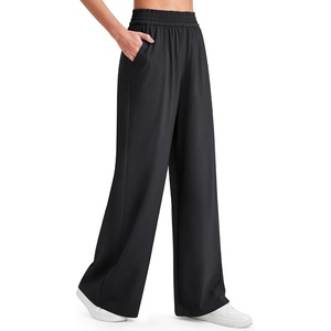 G4Free Lightweight Summer Pants for Women Flowy Wide Leg Pants Elastic Waist Quick Dry Trouser(Black)