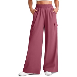 G4Free Lightweight Summer Pants for Women Flowy Wide Leg Pants Elastic Waist Quick Dry Trouser(Burgundy)