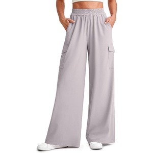 G4Free Lightweight Summer Pants for Women Flowy Wide Leg Pants Elastic Waist Quick Dry Trouser(Chrim Gray)