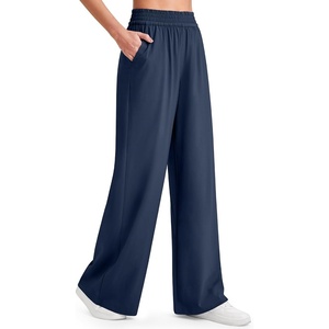 G4Free Lightweight Summer Pants for Women Flowy Wide Leg Pants Elastic Waist Quick Dry Trouser(Dark Blue)