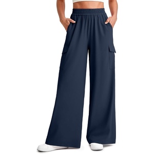 G4Free Lightweight Summer Pants for Women Flowy Wide Leg Pants Elastic Waist Quick Dry Trouser(Dark Navy)