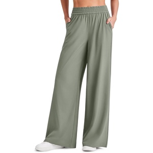G4Free Lightweight Summer Pants for Women Flowy Wide Leg Pants Elastic Waist Quick Dry Trouser(Gray Olive)