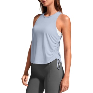 G4Free Lyocell Racerback Tank Tops for Women Ruch Side Yoga Workout Casual(Light Denim)