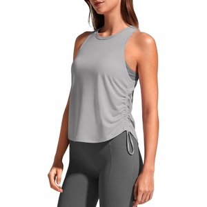 G4Free Lyocell Racerback Tank Tops for Women Ruch Side Yoga Workout Casual(Light Gray)