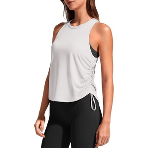 G4Free Lyocell Racerback Tank Tops for Women Ruch Side Yoga Workout Casual(Pure White)