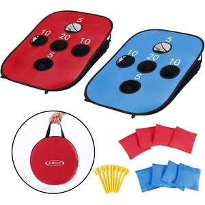 G4Free Portable Collapsible 5 Holes Cornhole Game Set Beach Games Adults | Cornhole Board Set with 8 Bean Bags, Carrying Case, Toss Game Size 3ft x 2ft for Camping Travel(A-Red Blue)
