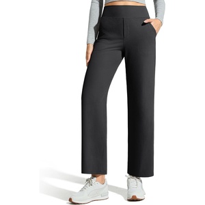 G4Free Ribbed Knit Wide Leg Pants Women with Pockets Lightweight Stretchy | Breathable, Moisture Wicking, Elastic Waist, High Rise, Loose Fit, for Casual Travel Yoga(Black)