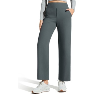 G4Free Ribbed Knit Wide Leg Pants Women with Pockets Lightweight Stretchy | Breathable, Moisture Wicking, Elastic Waist, High Rise, Loose Fit, for Casual Travel Yoga(Dark Gray)