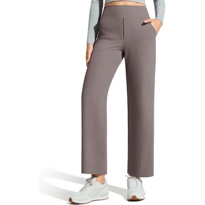 G4Free Ribbed Knit Wide Leg Pants Women with Pockets Lightweight Stretchy | Breathable, Moisture Wicking, Elastic Waist, High Rise, Loose Fit, for Casual Travel Yoga(Taupe)
