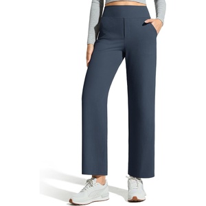 G4Free Ribbed Knit Wide Leg Pants Women with Pockets Lightweight Stretchy | Breathable, Moisture Wicking, Elastic Waist, High Rise, Loose Fit, for Casual Travel Yoga(Dark Navy)
