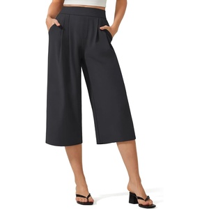 G4Free ShiftReady Capri Pants for Women 18” – Elastic Waist Pull On Wide Leg Casual Pants(Black)