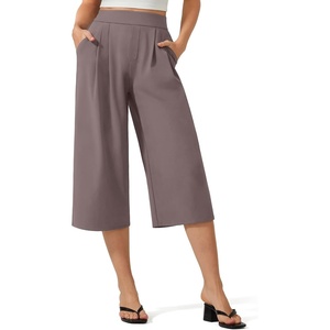 G4Free ShiftReady Capri Pants for Women 18” – Elastic Waist Pull On Wide Leg Casual Pants(Taupe)
