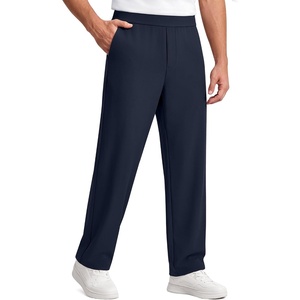 G4Free ShiftReady Mens Straight Leg Sweatpants Casual Pants with Pockets | Breathable, wrinkle-resistant, inner drawstring, mid waist, zipper back pocket, side pockets, faux fly, for business casual(Dark Navy)