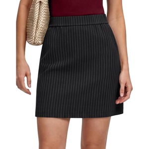 G4Free ShiftReady Pinstriped Skirts for Women 17″ Elastic Waist Business Casual Dressy Bodycon Skirt with 2 Pockets(Black Pinstripe)
