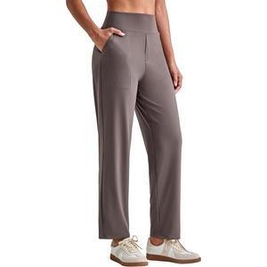 G4Free ShiftReady Women’s Ankle Dress Yoga Pants Work Casual Travel Trouser | Two Side Pockets, Mock Fly, Straight Leg, Sleek and Drapey, Moisture Absorption, Wrinkle-Resistant(Taupe)
