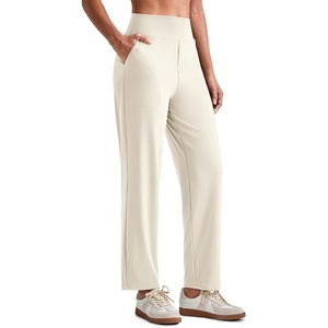 G4Free ShiftReady Women’s Ankle Dress Yoga Pants Work Casual Travel Trouser | Two Side Pockets, Mock Fly, Straight Leg, Sleek and Drapey, Moisture Absorption, Wrinkle-Resistant(Ivory)