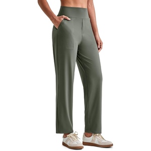 G4Free ShiftReady Women’s Ankle Dress Yoga Pants Work Casual Travel Trouser | Two Side Pockets, Mock Fly, Straight Leg, Sleek and Drapey, Moisture Absorption, Wrinkle-Resistant(Gray Sage)