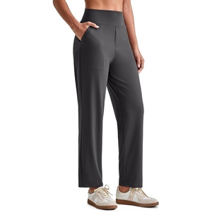 G4Free ShiftReady Women’s Ankle Dress Yoga Pants Work Casual Travel Trouser | Two Side Pockets, Mock Fly, Straight Leg, Sleek and Drapey, Moisture Absorption, Wrinkle-Resistant(Dark Gray)