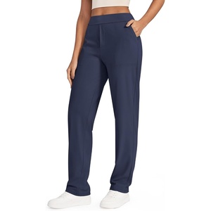 G4Free ShiftReady Women’s Dress Work Pants with Pockets Yoga Straight Leg | Mock Fly, Faux Back Pockets, High Waisted, Sleek and Drapey, Wrinkle-Resistant, Business Casual Style(Dark Blue)