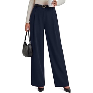 G4Free ShiftReady Womens Wide Leg Pants with Pockets for Work Dressy Casual | Sleek and Drapey, Moisture Wicking, Abrasion Resistant, Elastic High Waist, Front Pleat, Belt Loops, Faux Fly, Work to Casual(Dark Navy)