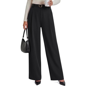 G4Free ShiftReady Womens Wide Leg Pants with Pockets for Work Dressy Casual | Sleek and Drapey, Moisture Wicking, Abrasion Resistant, Elastic High Waist, Front Pleat, Belt Loops, Faux Fly, Work to Casual(Black)