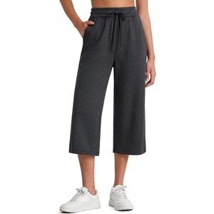 G4Free Smoofit Capri Pants for Women Drawstring Wide Leg Summer Pants Side Slit Casual Pants with Pockets(Dark Heather)