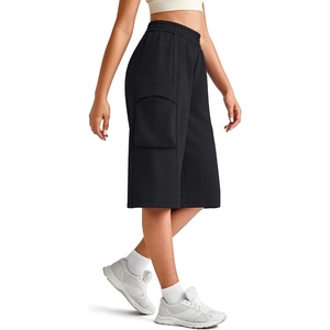 G4Free Smoofit Modal Soft Capri Pants for Women 13″ Knee Length Wide Leg Cargo Sweatpants Travel Casual Bermuda Shorts(Black)
