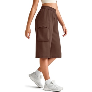 G4Free Smoofit Modal Soft Capri Pants for Women 13″ Knee Length Wide Leg Cargo Sweatpants Travel Casual Bermuda Shorts(Coffee Brown)