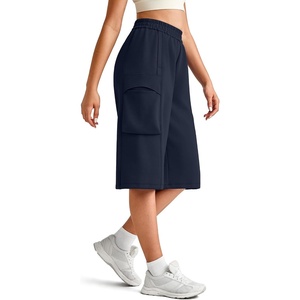 G4Free Smoofit Modal Soft Capri Pants for Women 13″ Knee Length Wide Leg Cargo Sweatpants Travel Casual Bermuda Shorts(Dark Blue)
