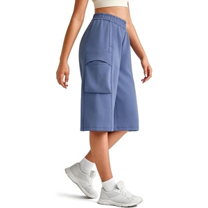 G4Free Smoofit Modal Soft Capri Pants for Women 13″ Knee Length Wide Leg Cargo Sweatpants Travel Casual Bermuda Shorts(Denim Blue)