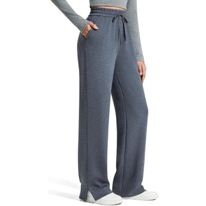 G4Free Smoofit Women’s Wide Leg Sweatpants Drawstring Side Slit | Silky Smooth Modal,with Peach-fuzz Soft,Drape,High Waist,Elastic Waistband,Side Pockets,for Casual, Travel or Daily Life(Dark Heather)