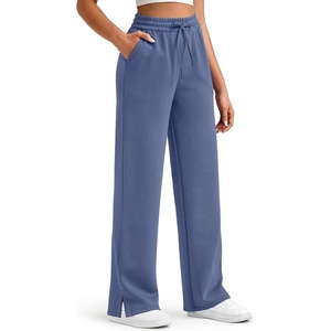 G4Free Smoofit Women’s Wide Leg Sweatpants Drawstring Side Slit | Silky Smooth Modal,with Peach-fuzz Soft,Drape,High Waist,Elastic Waistband,Side Pockets,for Casual, Travel or Daily Life(Denim Blue)