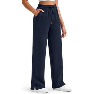 G4Free Smoofit Women’s Wide Leg Sweatpants Drawstring Side Slit | Silky Smooth Modal,with Peach-fuzz Soft,Drape,High Waist,Elastic Waistband,Side Pockets,for Casual, Travel or Daily Life(Dark Navy)