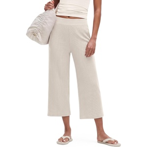 G4Free Waffle Wide Leg Capri Pants for Women – Cropped Sweatpants Casual Travel(Dusty Taupe)