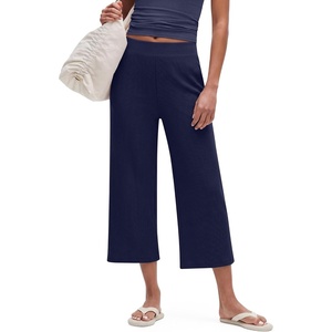 G4Free Waffle Wide Leg Capri Pants for Women – Cropped Sweatpants Casual Travel(Royal Blue)