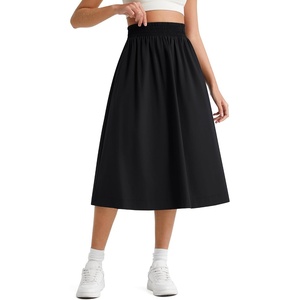G4Free Women’s Midi Skirts 29″ High Waisted Quick Dry Water Resistant Lightweight Skirt with Pockets Travel Casual UPF 50+(Black)