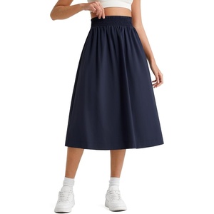 G4Free Women’s Midi Skirts 29″ High Waisted Quick Dry Water Resistant Lightweight Skirt with Pockets Travel Casual UPF 50+(Dark Navy)
