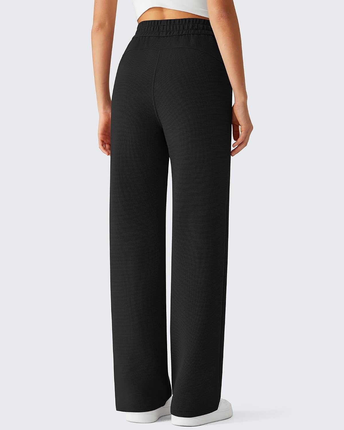 image:imageG4Free Waffle Wide Leg Casual Womens Sweatpants Comfy Lounge Pants with PocketsBlack