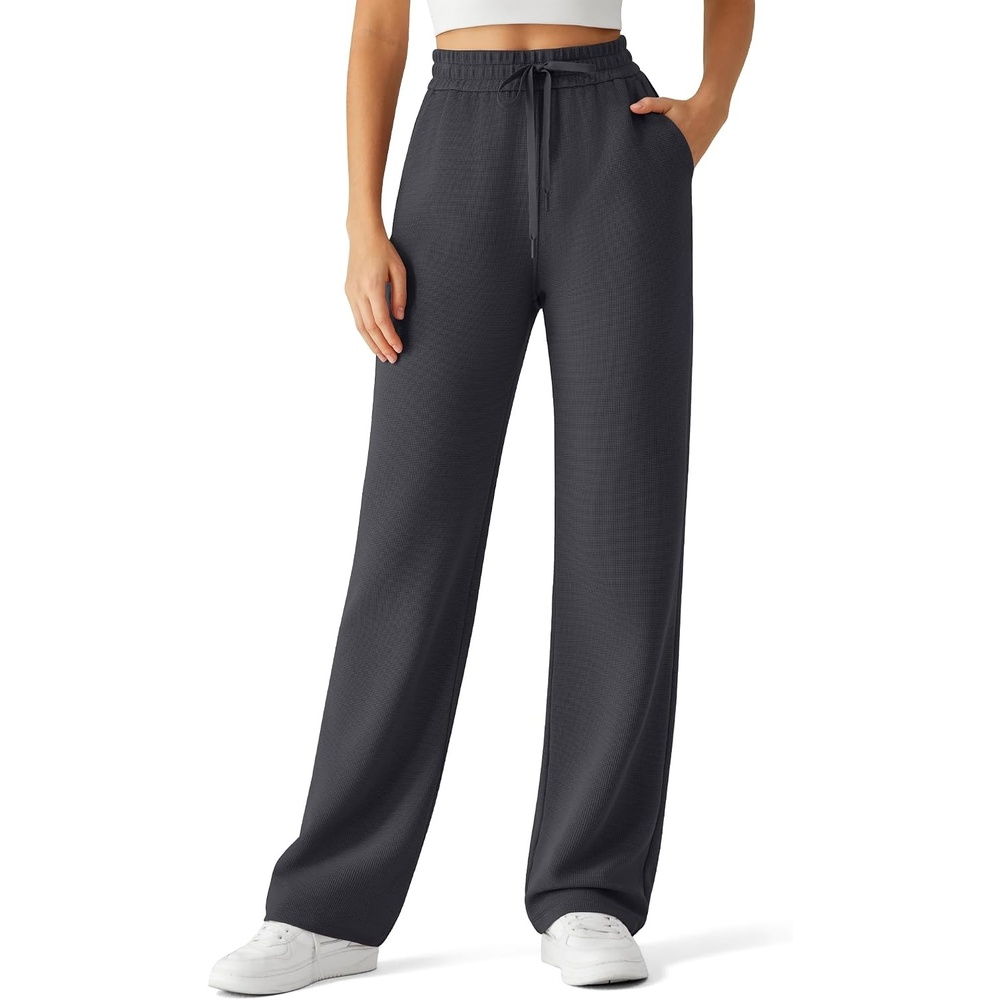 image:imageG4Free Waffle Wide Leg Casual Womens Sweatpants Comfy Lounge Pants with PocketsDark Gray