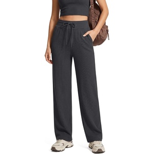 G4Free Waffle Knit Wide Leg Sweatpants with Pockets for Women | Anti-wrinkle,Resists pilling,Moisture-wicking,Drawstring,for Casual or Lounging(Dark Gray)