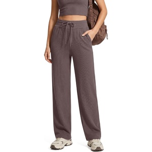 G4Free Waffle Knit Wide Leg Sweatpants with Pockets for Women | Anti-wrinkle,Resists pilling,Moisture-wicking,Drawstring,for Casual or Lounging(Taupe)