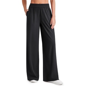G4Free Chillwhisp Lightweight Wide Leg Pants Women Elastic Waist Summer(Black)