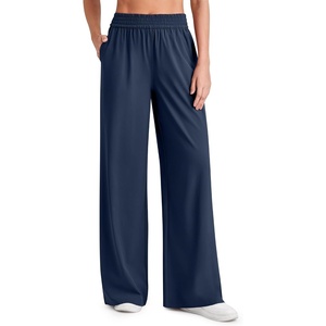 G4Free Chillwhisp Lightweight Wide Leg Pants Women Elastic Waist Summer(Dark Blue)