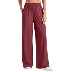 G4Free Chillwhisp Lightweight Wide Leg Pants Women Elastic Waist Summer(Wine Red)